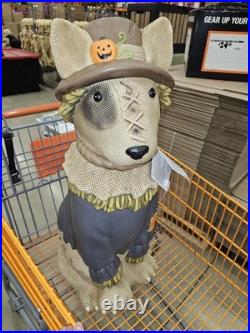 2026 Home Depot 2.5 Ft Scarecrow Bullterrier Halloween Dog Blow Mold LED