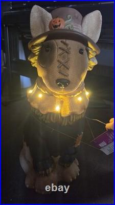 2026 Home Depot 2.5 Ft Scarecrow Bullterrier Halloween Dog Blow Mold LED