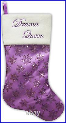20.5 Lavender Drama Queen Sequin Snowflake Christmas Stocking with Fleece Cuff