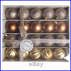 20 X ROSE GOLD GLITTER COPPER assorted CHRISTMAS BAUBLES TREE DECORATIONS 55MM