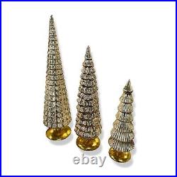 $225 Cody Foster & Co Gold Large Glass Christmas Trees Holiday Table Décor Set