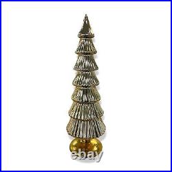 $225 Cody Foster & Co Gold Large Glass Christmas Trees Holiday Table Décor Set