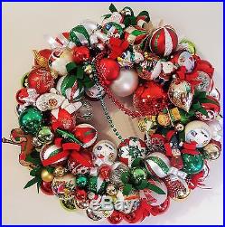 22 Fun Traditional Glass Christmas Ornament Wreath Santa Snowmen Beaded Vintage