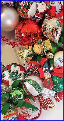 22 Fun Traditional Glass Christmas Ornament Wreath Santa Snowmen Beaded Vintage