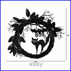 22 Halloween Black Cat Bat Boo Twig Wreath Home Garden Decor
