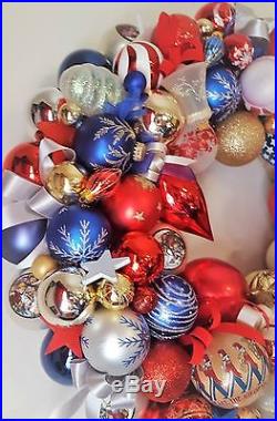 22 Patriotic Americana Glass Ornament Wreath USA Vintage Modern Bells Eagle