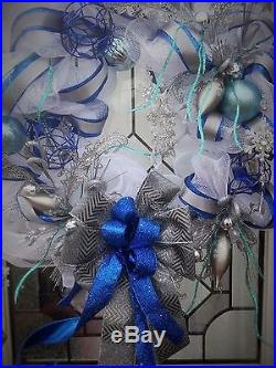 22 Silver& Blue /white handmade /Deco mesh