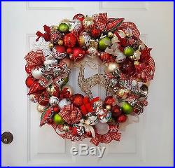 24 Glass Christmas Ornament Wreath Bird Cardinal Deer Reindeer Moose Snowflake