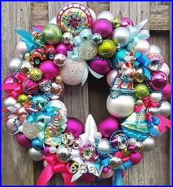 24 Glass Ornament Wreath Florida Vacation Tropical Flamigo Summer Christmas +