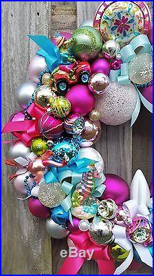 24 Glass Ornament Wreath Florida Vacation Tropical Flamigo Summer Christmas +