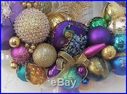 24 Glass Peacock Christmas Ornament Wreath Vintage & Modern Mix Hand Crafted