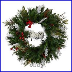 24 Holiday Owl Family Pinecone Berry Christmas Wreath