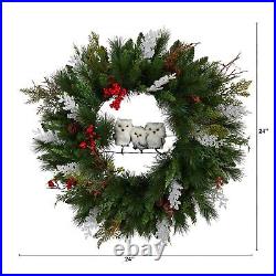 24 Holiday Owl Family Pinecone Berry Christmas Wreath