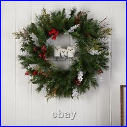 24 Holiday Owl Family Pinecone Berry Christmas Wreath