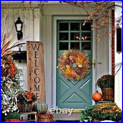 24 Inch Fall Wreaths for Front Door with Hydrangea, Peony and White Pumpkins-F