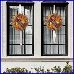 24 Inch Fall Wreaths for Front Door with Hydrangea, Peony and White Pumpkins-F