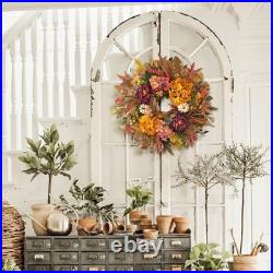 24 Inch Fall Wreaths for Front Door with Hydrangea, Peony and White Pumpkins-F