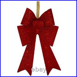 24 Pre-Lit Tinsel Christmas Red Bow Indoor Outdoor LED Holiday Yard Decoration