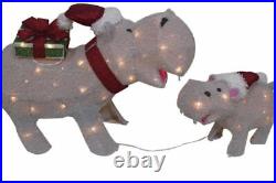 24 Prelit LED Hippo & Baby w Santa Hat Fun Christmas Home Yard Holiday Decorat