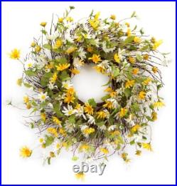 24 Yellow and White Spring Daisy Artificial Wreath