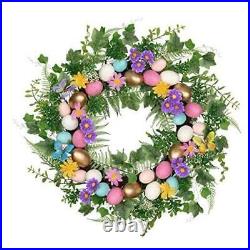 24 inch Easter Wreath for Front Door, Adorable Wreath with Colorful Eggs