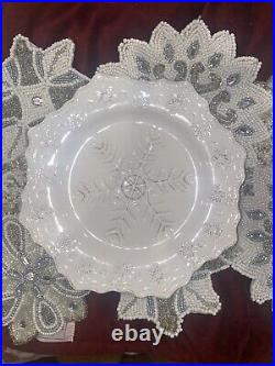 24 pier 1 Imports Exclusive Snowflake Embossed Rare dinner salad bowl srvc 4