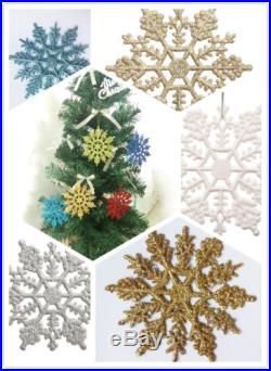 24pcs 10cm / 4 Plastic Glitter Snow Snowflakes Hanging Ornaments XMAS Party