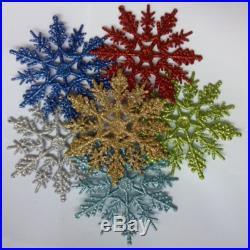 24pcs 10cm / 4 Plastic Glitter Snow Snowflakes Hanging Ornaments XMAS Party