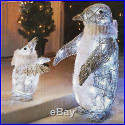 26/14 2 Piece LED Lighted Twinkling Penguin Sculptures Christmas Yard Decor