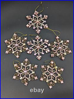 (26) Flower/jeweled/bead Ornate Snowflake Christmas Ornaments, Unmarked