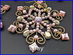 (26) Flower/jeweled/bead Ornate Snowflake Christmas Ornaments, Unmarked