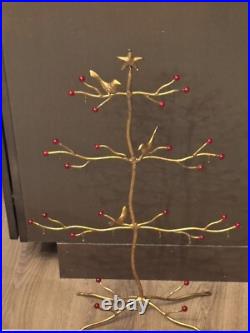26 Tabletop Christmas Ornament Display Stand Tree With Birds & Beads Gold Tone
