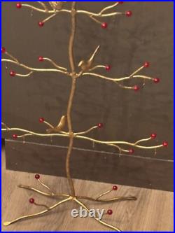 26 Tabletop Christmas Ornament Display Stand Tree With Birds & Beads Gold Tone