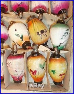 27 Antique Christmas Bulbs Lights Milk Glass Japanese Paper Lanterns 1930s Japan