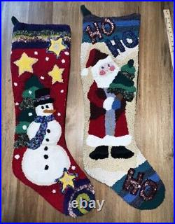 2 35 Large Hook & Loop Christmas Stocking Sugar Plum Lane with Santa &snowman