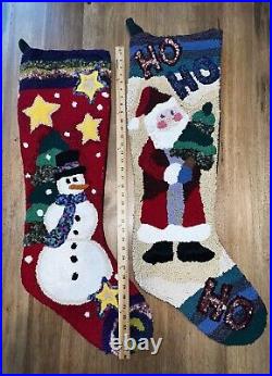 2 35 Large Hook & Loop Christmas Stocking Sugar Plum Lane with Santa &snowman