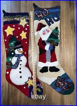 2 35 Large Hook & Loop Christmas Stocking Sugar Plum Lane with Santa &snowman