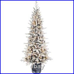 2/3/4.5 Ft Prelit Potted Christmas Tree Flocked Small Tabletop Artificial Tree