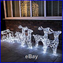 2.3m Mains Outdoor Reindeer Sleigh Acrylic Christmas Xmas Flash Bulb Led Figures