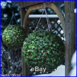 2 Best Artificial 38cm Christmas Holly Balls Topiary Grass Flower Xmas Hanging