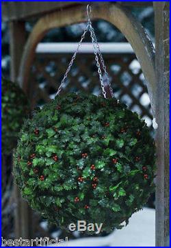 2 Best Artificial 38cm Christmas Holly Balls Topiary Grass Flower Xmas Hanging
