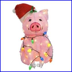 2 FT LED Lighted Twinkling Pig Christmas Decorations Indoor Outdoor Decor NWB