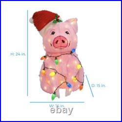 2 FT LED Lighted Twinkling Pig Christmas Decorations Indoor Outdoor Decor NWB