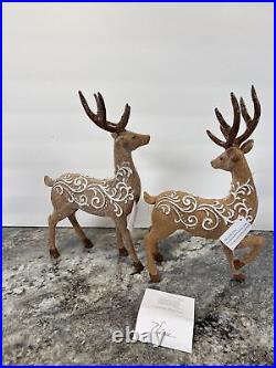 2 GINGERBREAD LACE REINDEER Buck Deer Figurines New Christmas Valerie Parr Hill