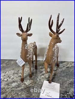 2 GINGERBREAD LACE REINDEER Buck Deer Figurines New Christmas Valerie Parr Hill