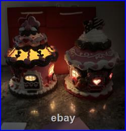 2 Heart Teddy Bear Love Rose Lighted GINGERBREAD CUPCAKE HOUSE Valerie Parr Hill