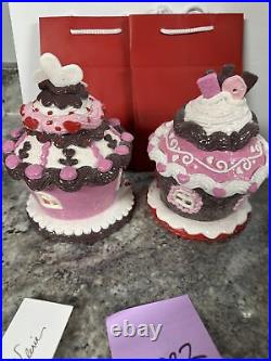 2 Heart Teddy Bear Love Rose Lighted GINGERBREAD CUPCAKE HOUSE Valerie Parr Hill