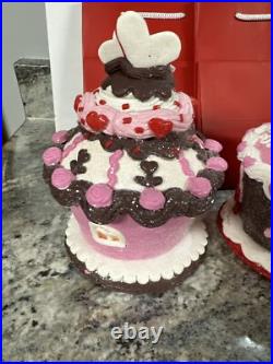 2 Heart Teddy Bear Love Rose Lighted GINGERBREAD CUPCAKE HOUSE Valerie Parr Hill