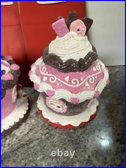 2 Heart Teddy Bear Love Rose Lighted GINGERBREAD CUPCAKE HOUSE Valerie Parr Hill