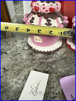 2 Heart Teddy Bear Love Rose Lighted GINGERBREAD CUPCAKE HOUSE Valerie Parr Hill